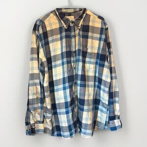 St John’s Bay Men’s XXL Blue Plaid Flannel Button Down Shirt Cotton